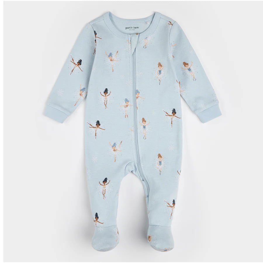 Petit Lem Sugar Plum Fairy Print On Ice Blue Sleeper | Light Blue