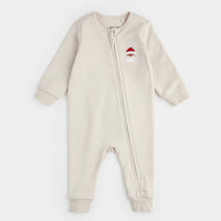 Petit Lem Santa Baby On Crème Fleece Playsuit | Beige