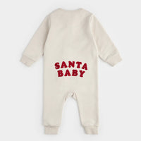 Petit Lem Santa Baby On Crème Fleece Playsuit | Beige