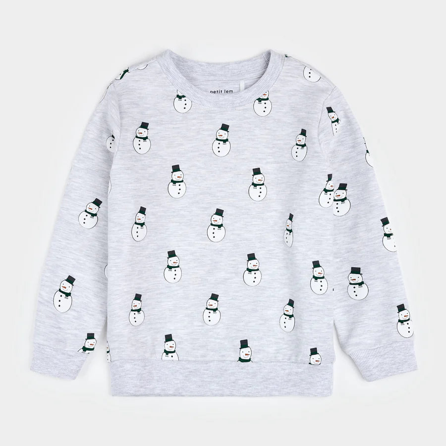 Petit Lem Merry Snowmen On Light Grey Fleece Sweatshirt | Light Heather Grey