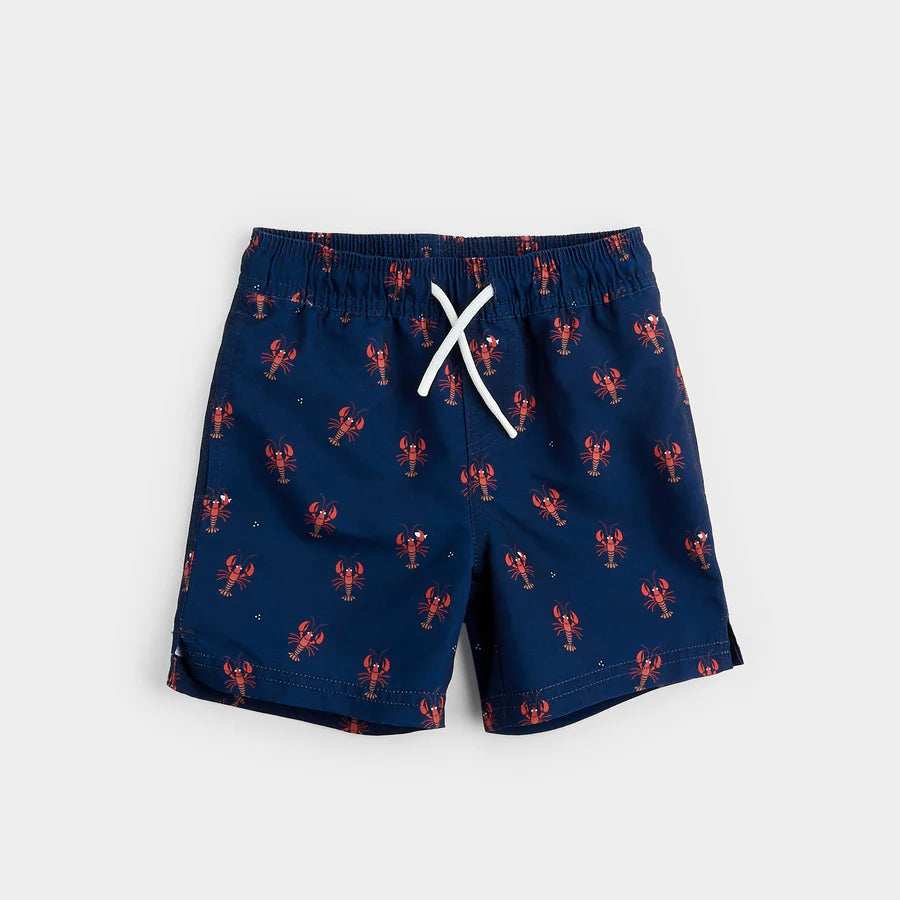 Petit Lem Lobster Print On Navy Swim Trunk