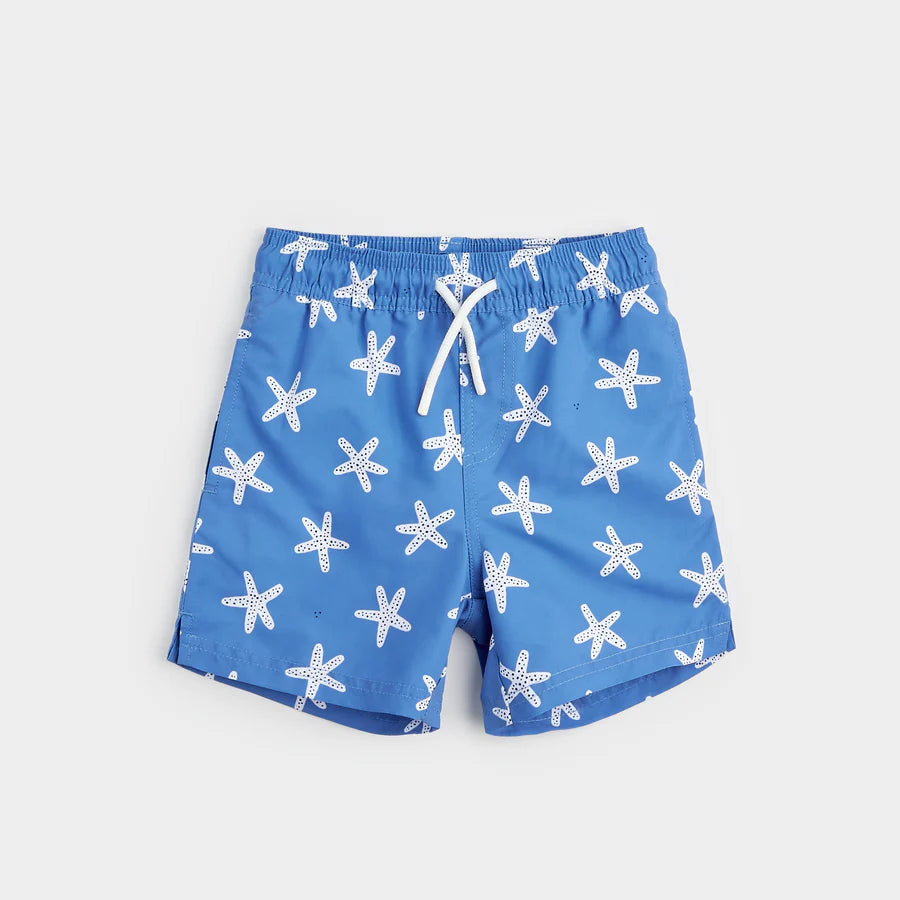 Petit Lem Starfish Print On Riviera Blue Swim Trunks