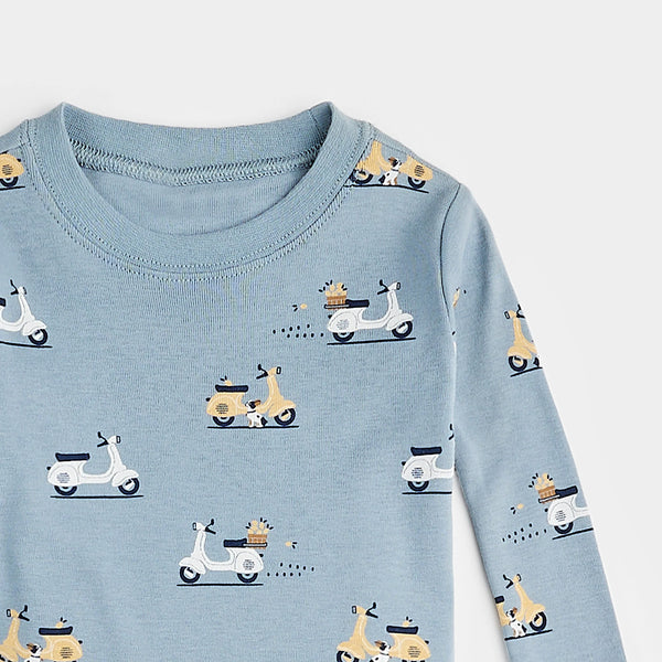 Petit  Lem Motorino Print on Light Ble PJ's