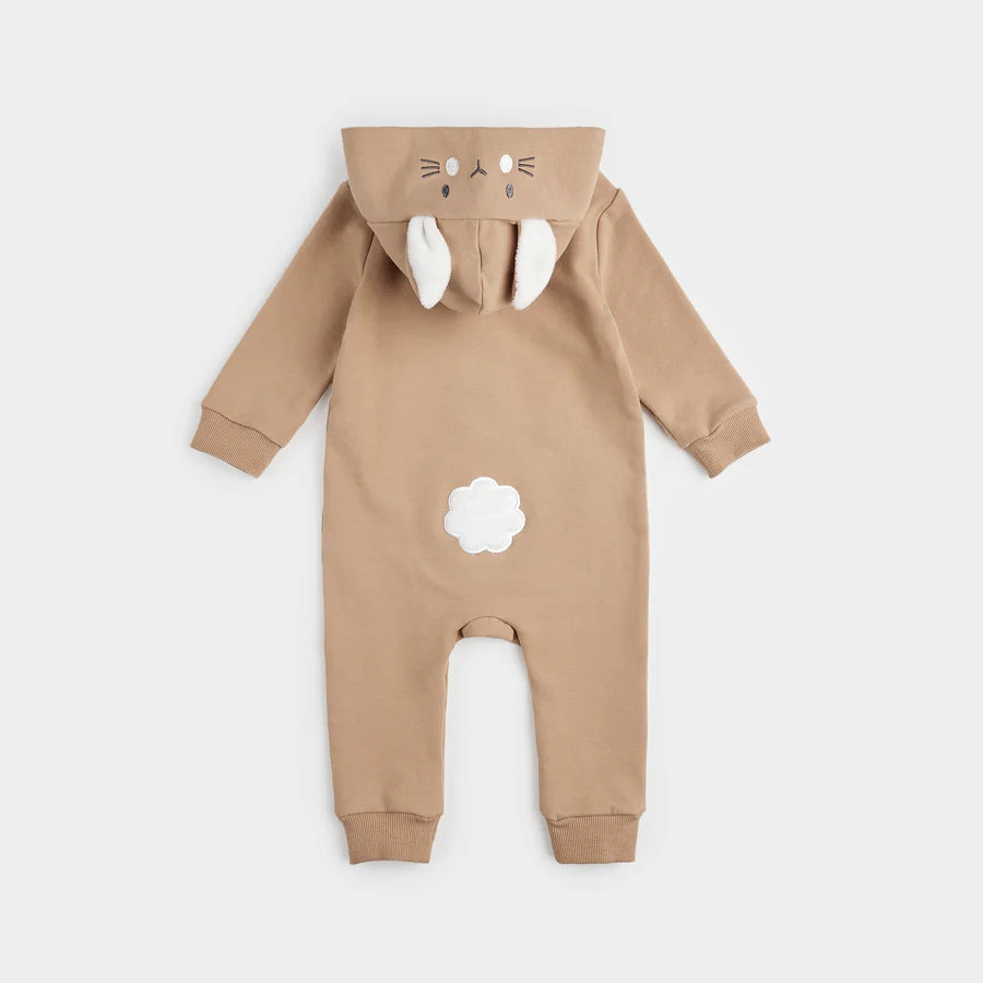 Petit Lem Hooded Bunny Playsuit in Mocha