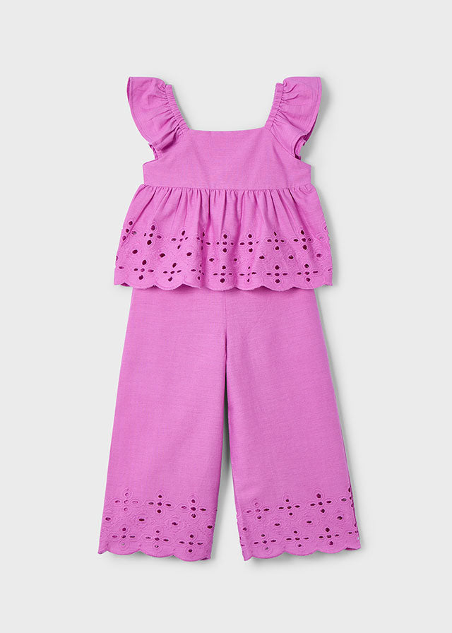 Mayoral Girl Two Piece Eyelet Blouse and Pant Set