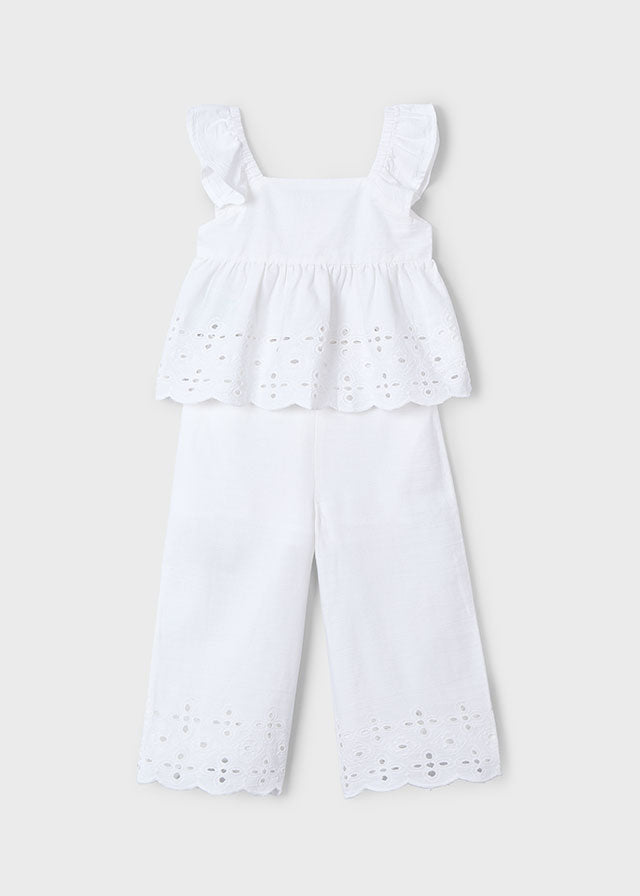 Mayoral Girl Two Piece Eyelet Blouse and Pant Set