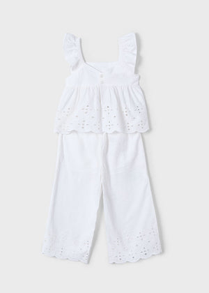 Mayoral Girl Two Piece Eyelet Blouse and Pant Set