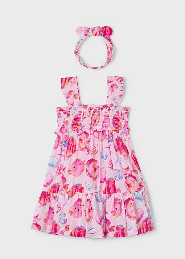 Mayoral Pink Fish Print Dress with Headband