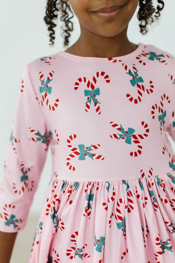 Mila & Rose Candy Cane Cutie 3/4 Sleeve Pocket Twirl Dress