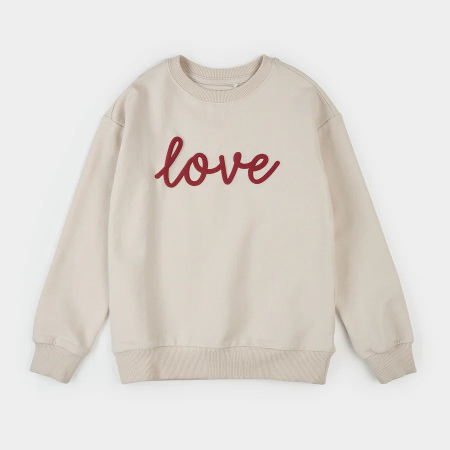 Petit Lem Love on Beige Fleece Sweatshirt