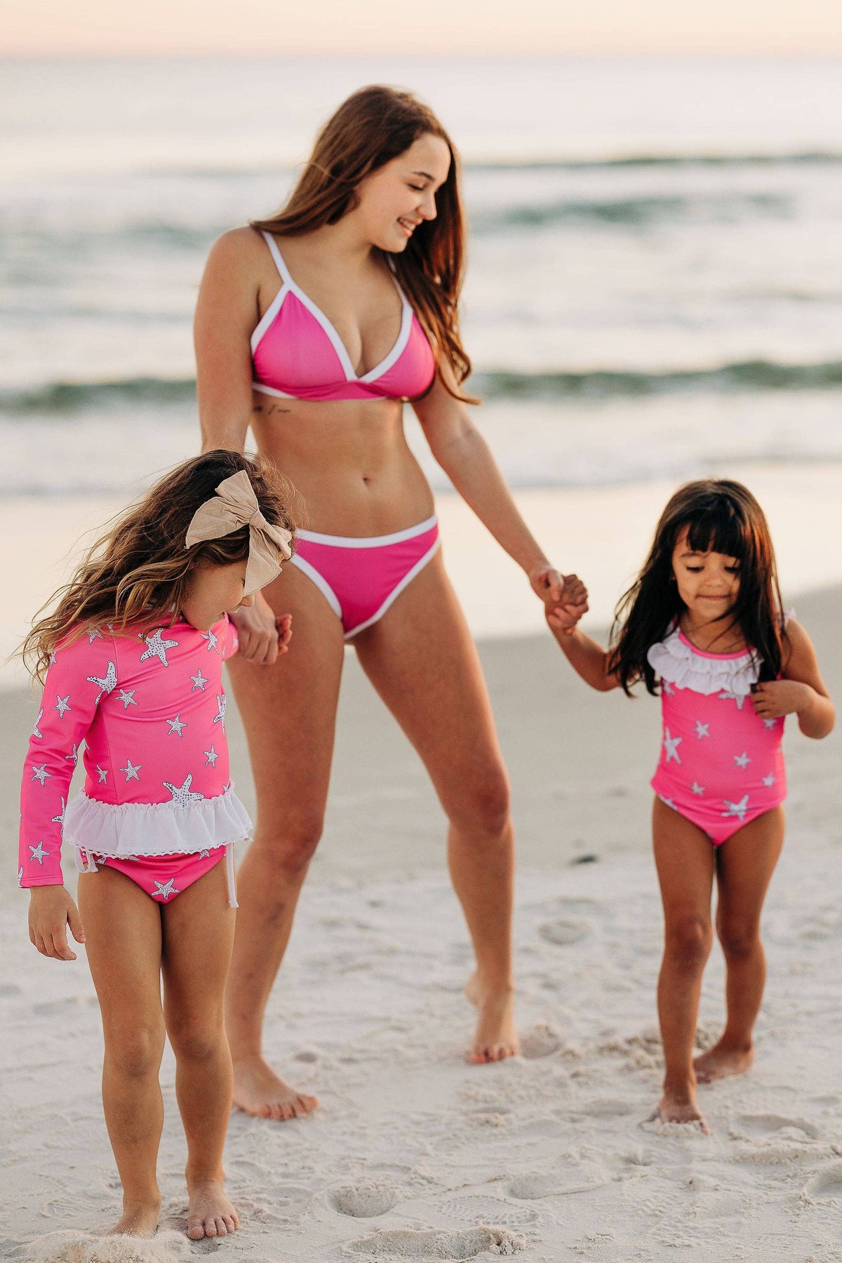 Sugar Bee Clothing - Girls Swimsuit - Bow Back - Pink Starfish