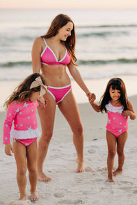 Sugar Bee Clothing - Girls Swimsuit - Bow Back - Pink Starfish