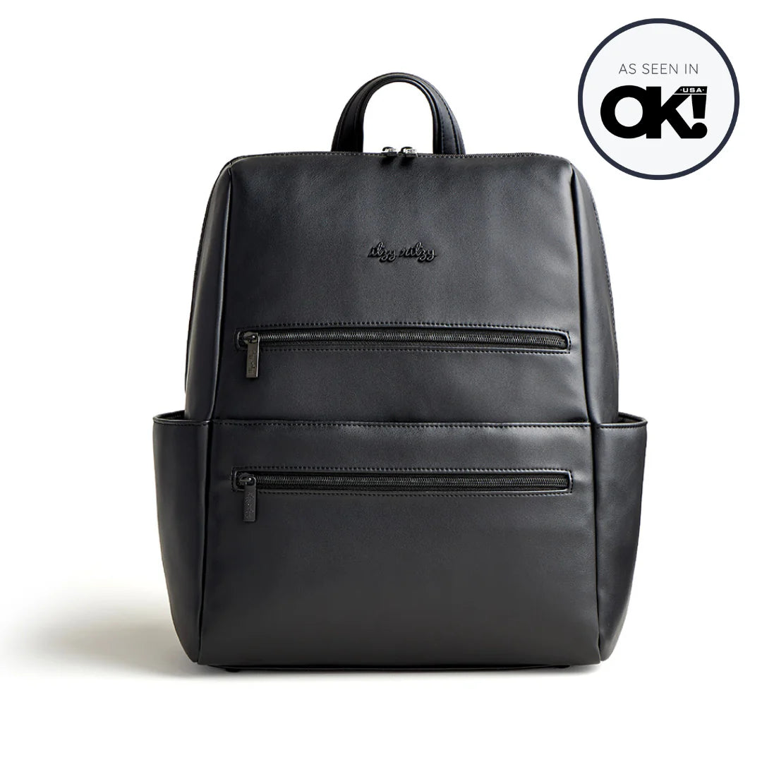 black leather backpack round Itzy Ritzy
