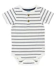 Ruffle Butts Rugged Butts White and Navy Stripe Short Sleeve Henley Body Suit