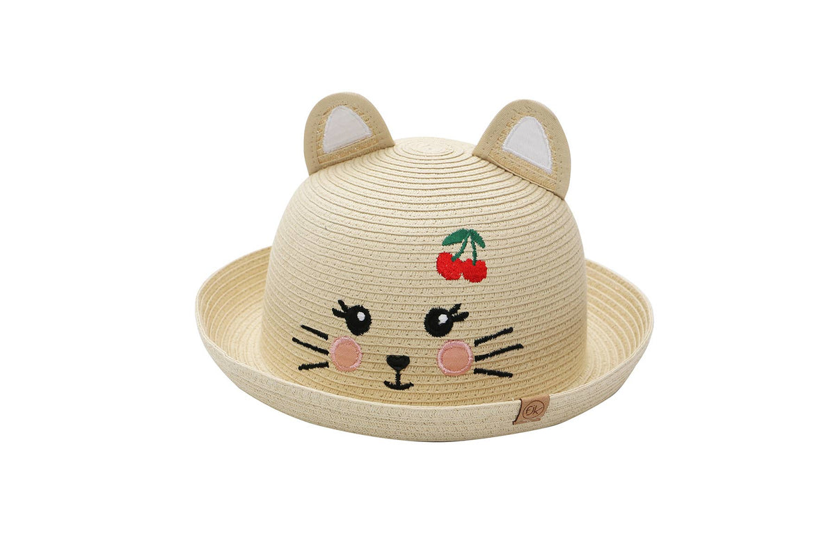 FlapJackKids - Kids' UPF50+ Straw Hat - Cat
