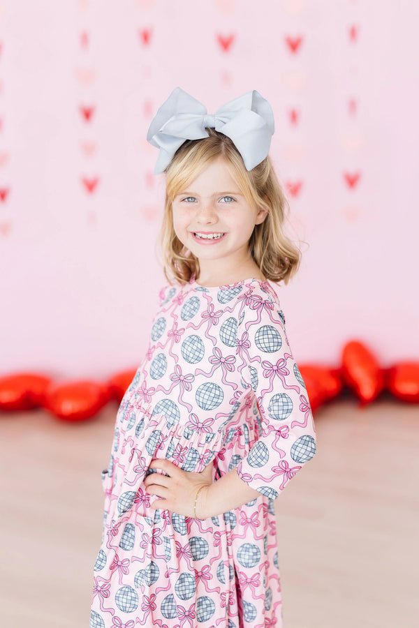 Mila & Rose Disco Bows3/4 Sleeve Pocket Twirl Dress