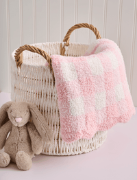 Mud Pie Pink Gingham Chenille Blanket with Scalloped Edged