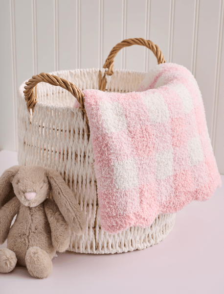 Mud Pie Pink Gingham Chenille Blanket with Scalloped Edged