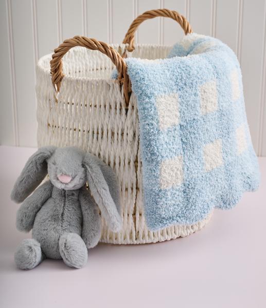 Mudpie Blue Gingham Chenille Scallop Blanket