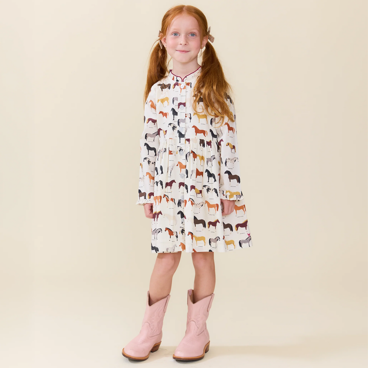 Pink Chicken Girls Autumn Dress- Horse Breeds