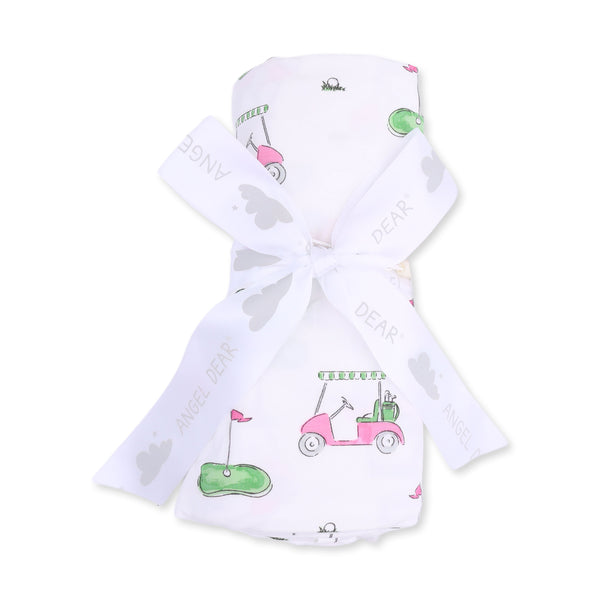 Angel Dear Golf Carts Pink Swaddle Blanket