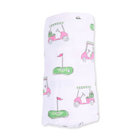 Angel Dear Golf Carts Pink Swaddle Blanket