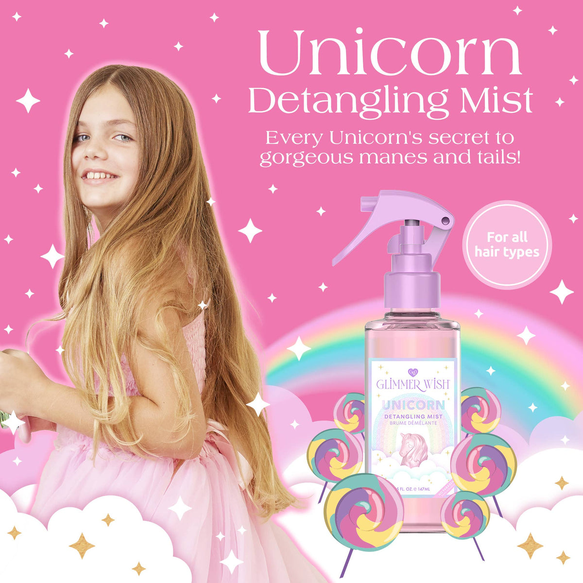 Glimmer Wish - Unicorn Hair Detangling Mist | Detangler Spray, Perfect Gift