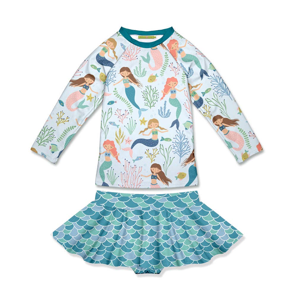 Millie Loves Lily - Girls Swim Mermaid Long-Sleeve Skirted Rashguard Set