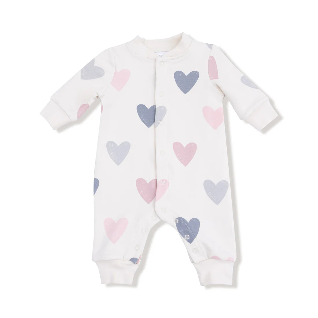 Angel Dear Baseball Collar Romper with Front Placket- Hearts