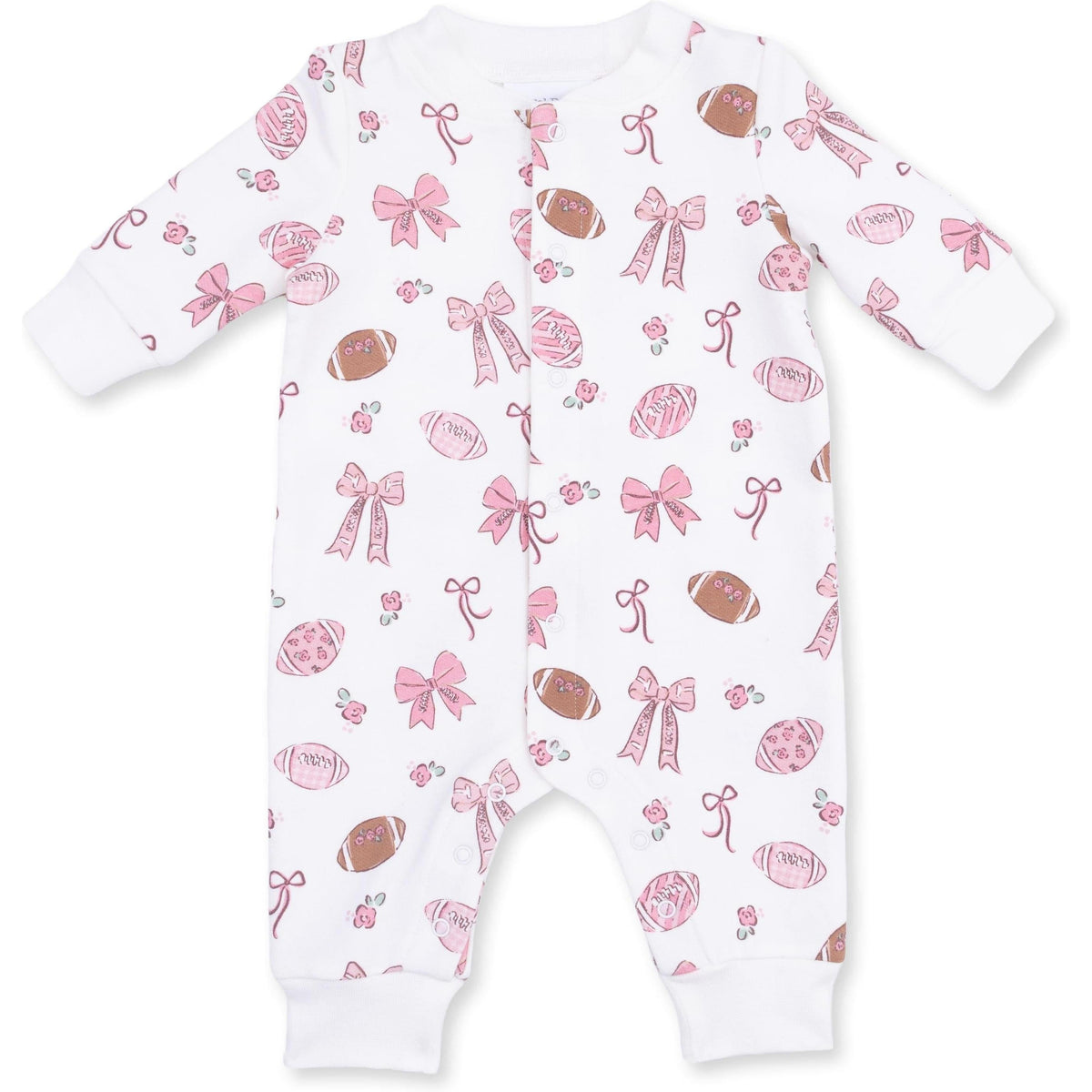 Angel Dear Footballs and Bows Baseball Collar Button Up Romper
