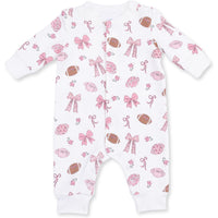 Angel Dear Footballs and Bows Baseball Collar Button Up Romper