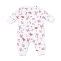 Angel Dear Footballs and Bows Baseball Collar Button Up Romper