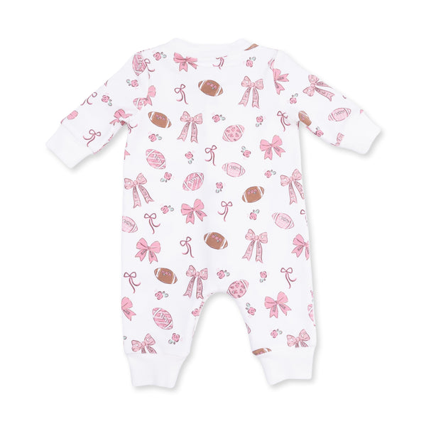 Angel Dear Footballs and Bows Baseball Collar Button Up Romper