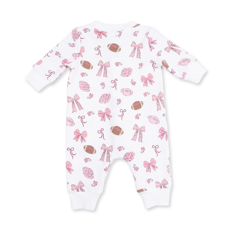 Angel Dear Footballs and Bows Baseball Collar Button Up Romper