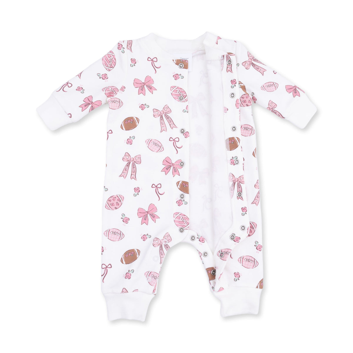 Angel Dear Footballs and Bows Baseball Collar Button Up Romper