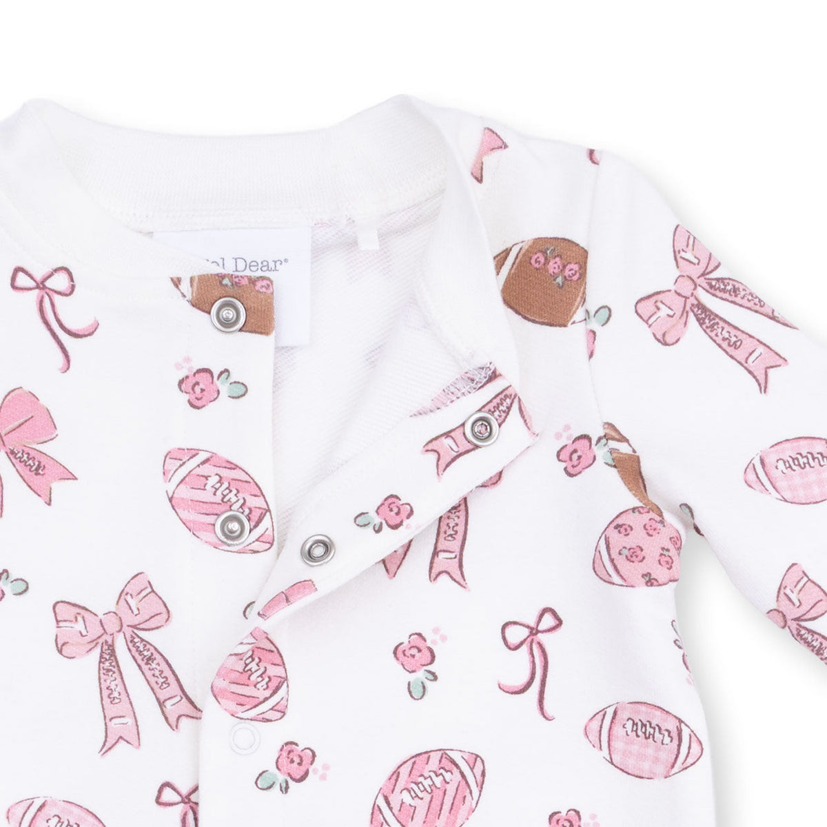 Angel Dear Footballs and Bows Baseball Collar Button Up Romper