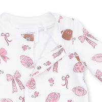 Angel Dear Footballs and Bows Baseball Collar Button Up Romper