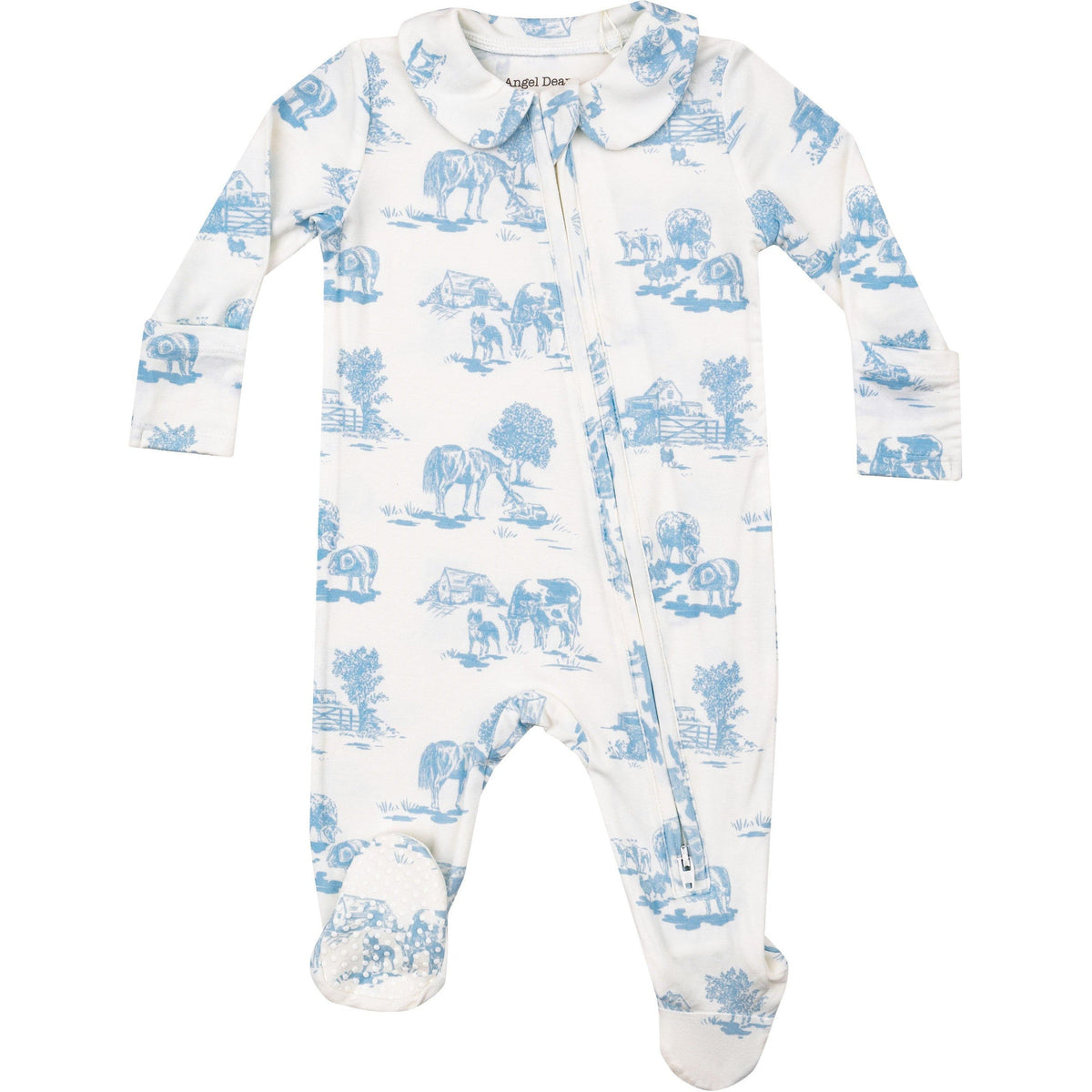 Angel Dear Farm Toile Blue Peter Pan 2-Way Zipper Footie