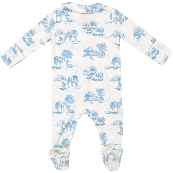 Angel Dear Farm Toile Blue Peter Pan 2-Way Zipper Footie