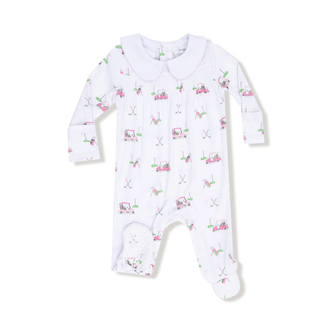 Angel Dear Smocked Peter Pan Snap Footie II Baby Golf Carts - Pink