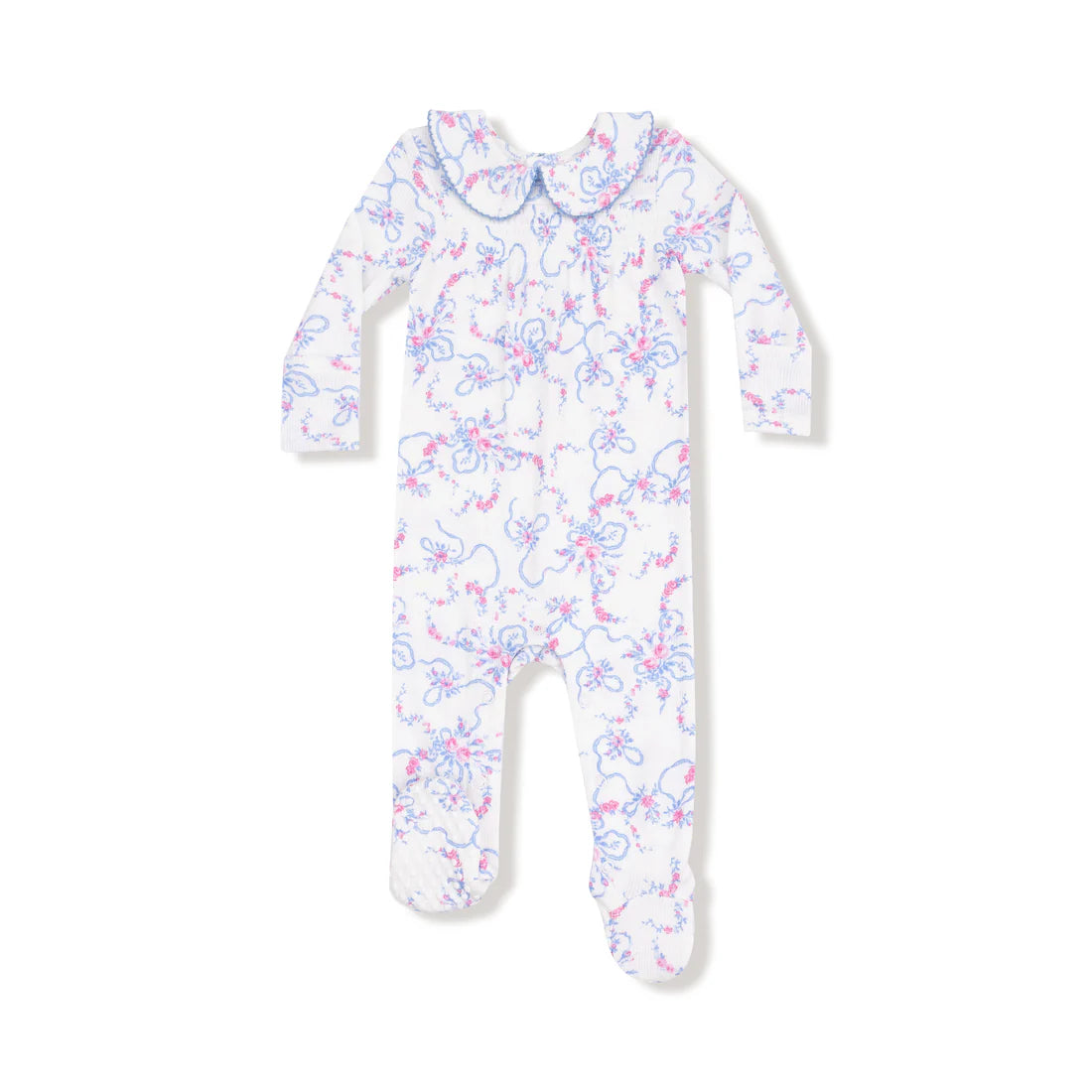 Angel Dear Smocked Peter Pan Snap Footie II  Ribbon Floral Fling