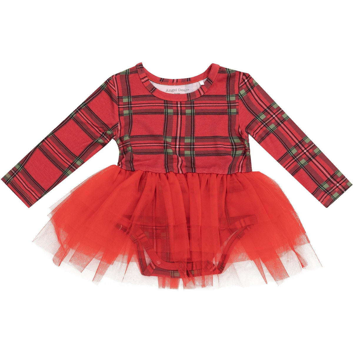 Angel Dear Vintage Holiday Plaid Long Sleeve Tutu Bodysuit