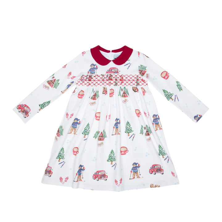 Nanducket Laurel Smocked Dress In Apres Ski Print