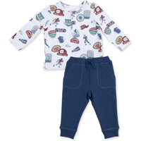 Angel Dear Football Patches Long Sleeve Henley and Jogger