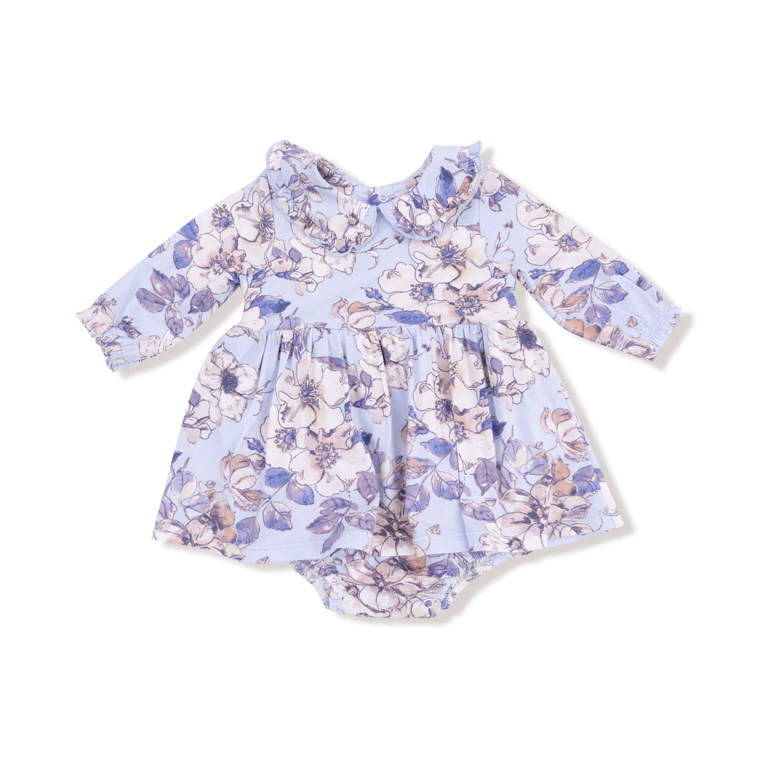 Angel Dear Long Sleeve Peter Pan Ruffle Collar Bubble with Skirt II Woodrose - Peri