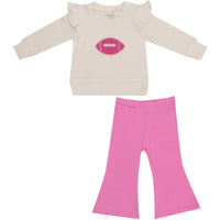 Angel Dear Footballs Waffle Ruffle Sweatshirt + Pink Bamboo Baby Bells