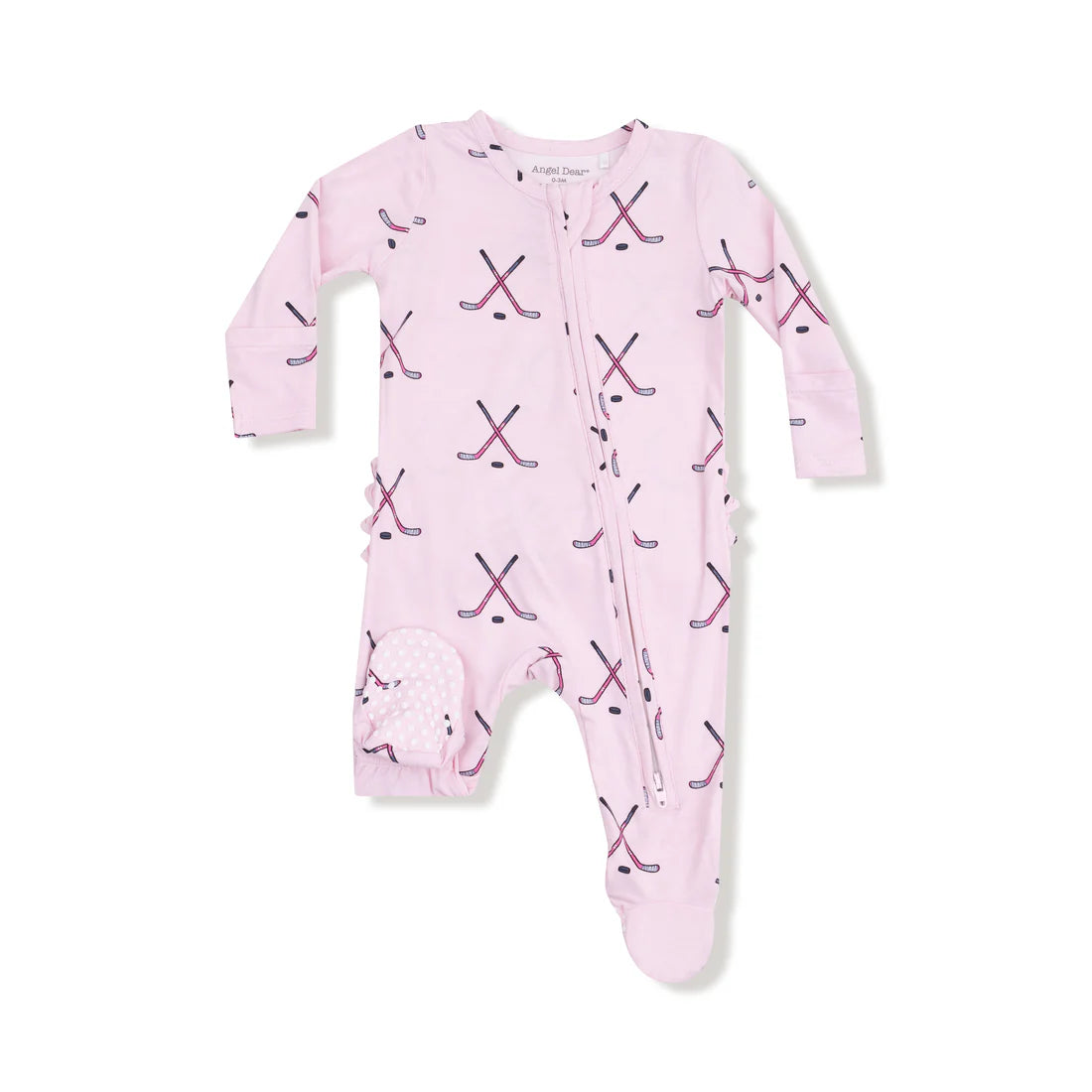 Angel Dear 2 Way Zipper Ruffle Back Footie II Hockey - Pink