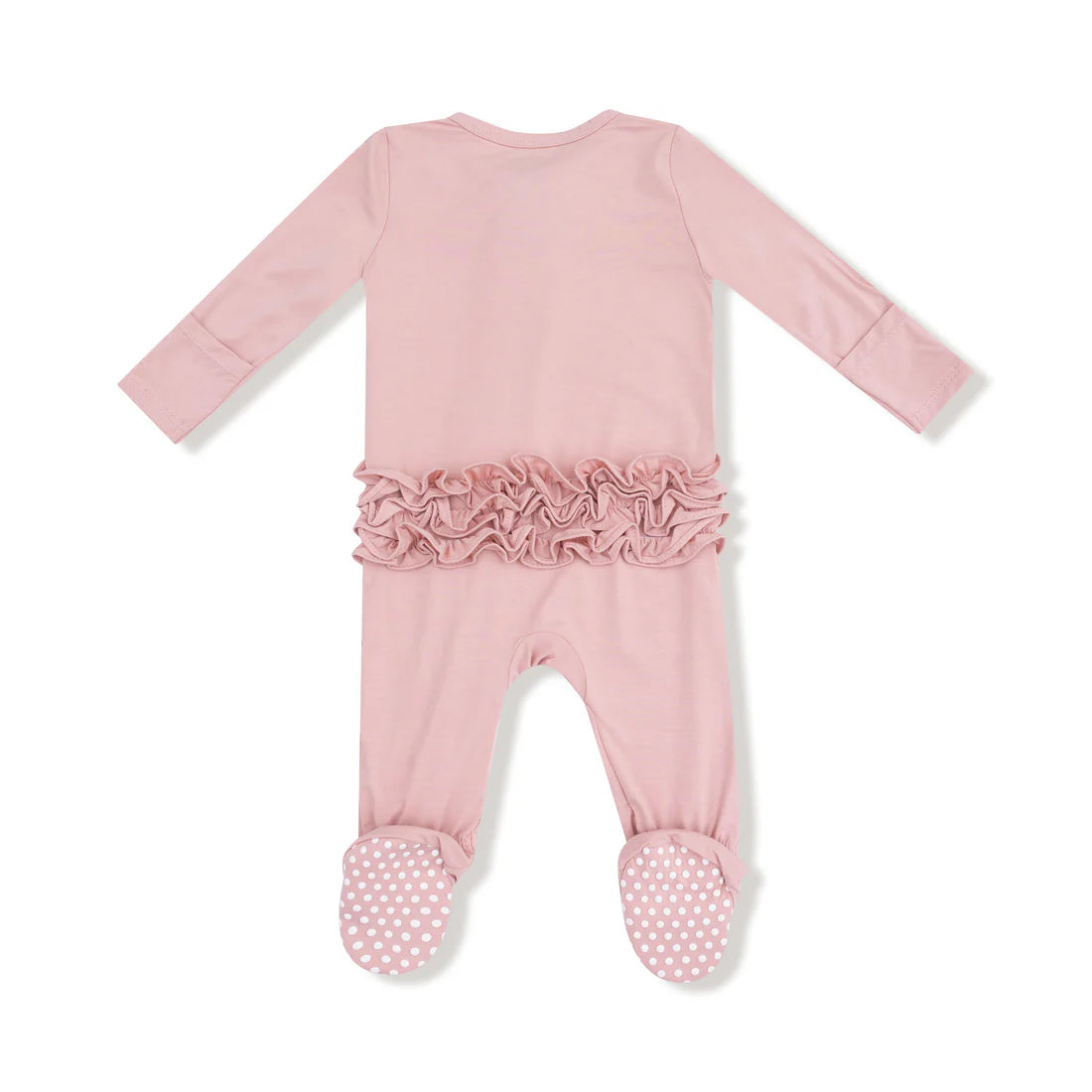 Angel Dear 2 Way Zipper Ruffle Back Footie- Mellow Rose
