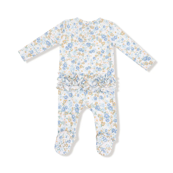 Angel Dear 2 Way Zipper Ruffle Back Footie- Sweet Rose Calico
