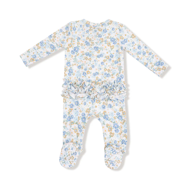 Angel Dear 2 Way Zipper Ruffle Back Footie- Sweet Rose Calico